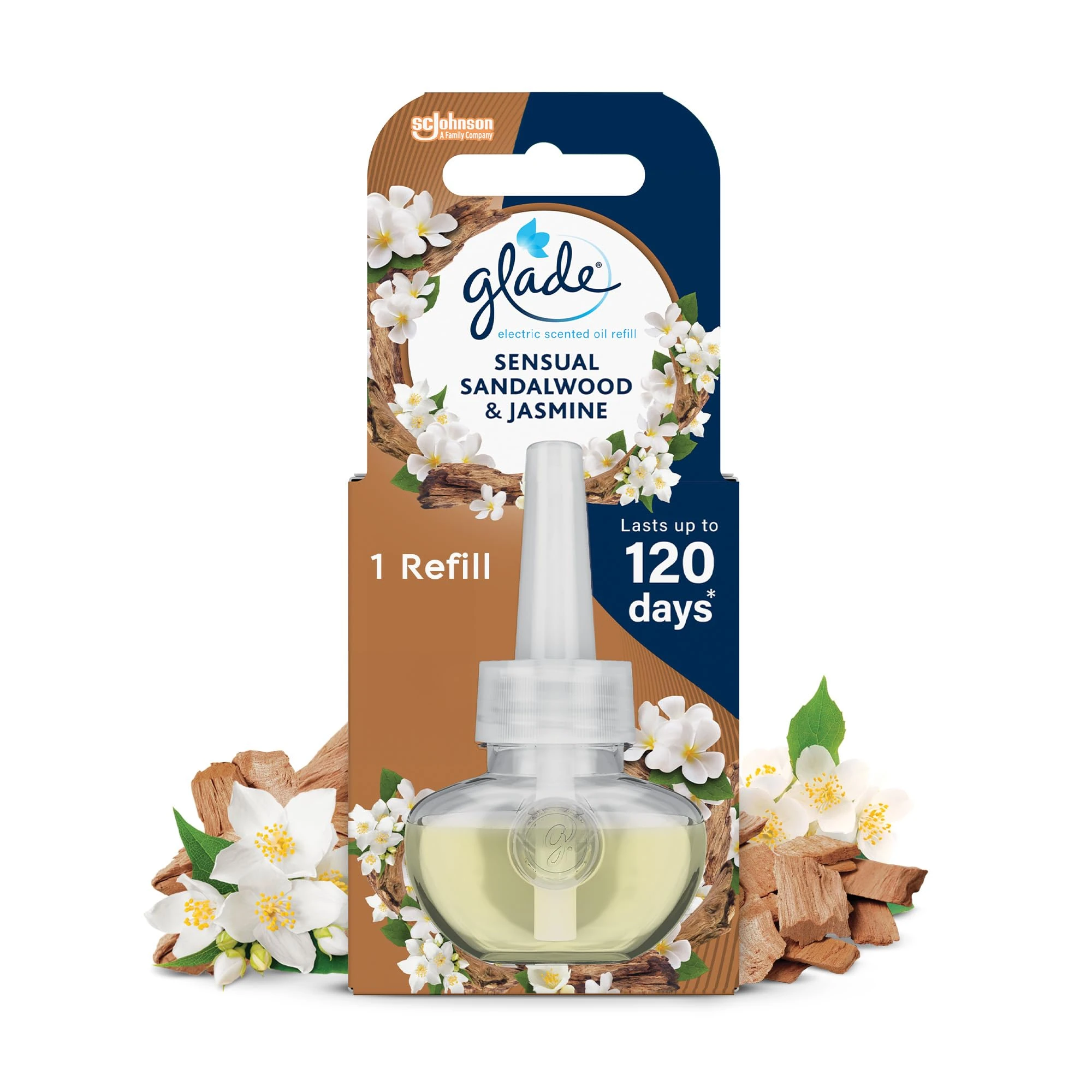 Glade Plug in Air Freshener Refill, Electric Scented Oil Room Air Freshener, Sandalwood & Jasmine, 20ml