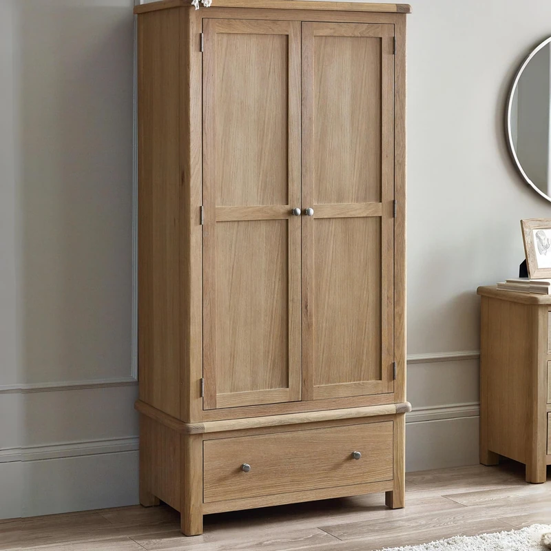 Julian Bowen Memphis Limed Oak 2 Door 1 Drawer Wardrobe