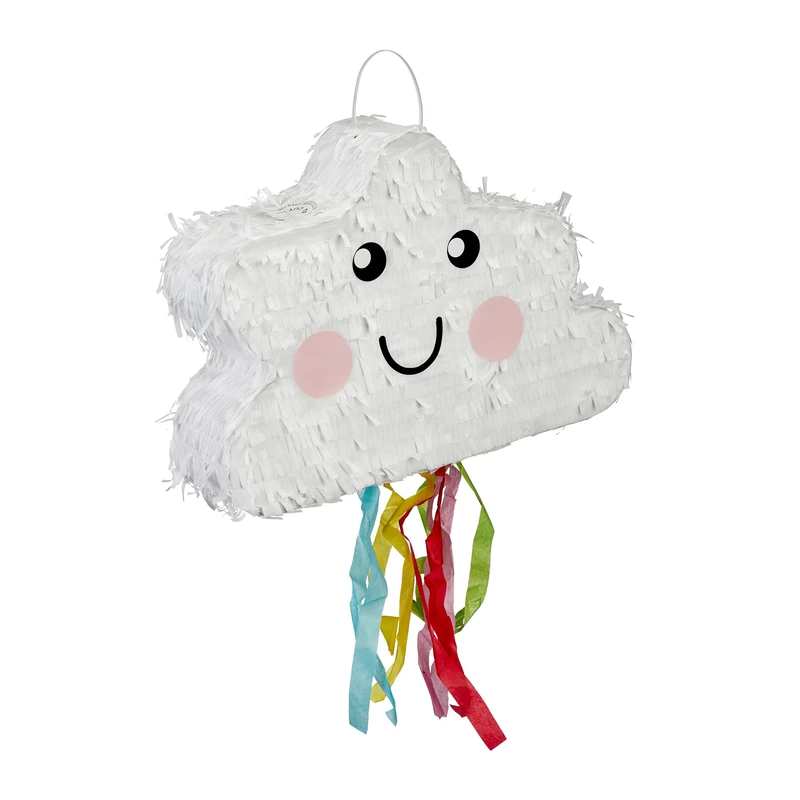 Relaxdays Pinata, Cute Cloud, Hanging, Party for Children, for Girls & Boys, Birthday, Fill-your-own Piñata, Colourful