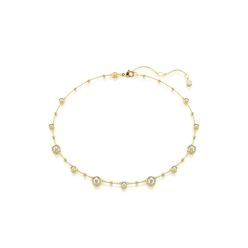 Swarovski Imber necklace, Round cut, Scattered design, White, Gold-tone plated