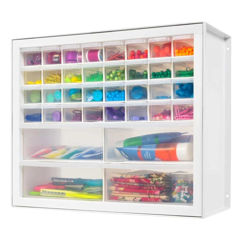 IRIS USA 36 Drawer Stackable Storage Cabinet for Hardware Crafts and Toys, 19.5-Inch W x 7-Inch D x 15.5-Inch H, White - Small Brick Organizer Utility Chest, Scrapbook Art Hobby Multiple Compartment