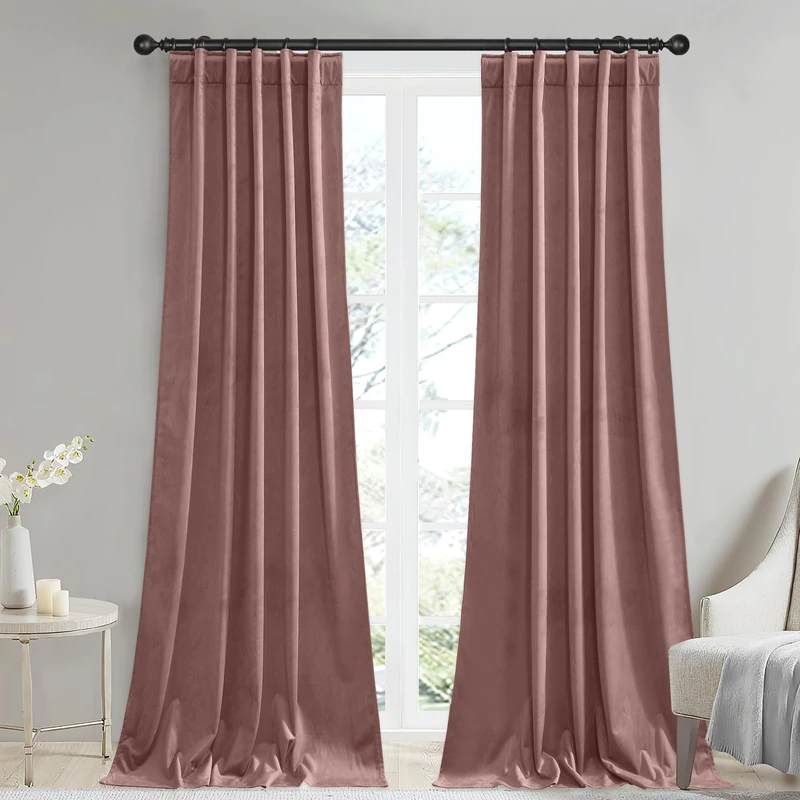 StangH Wild Rose Pink Velvet Curtains Nursery Privacy, W42 x L96, 2 Panels