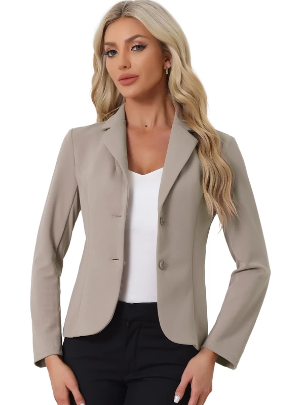 Allegra K Women's Work Office Blazer Stretch Lapel Collar Long Sleeve Jacket Suit Blazer, Camel, M