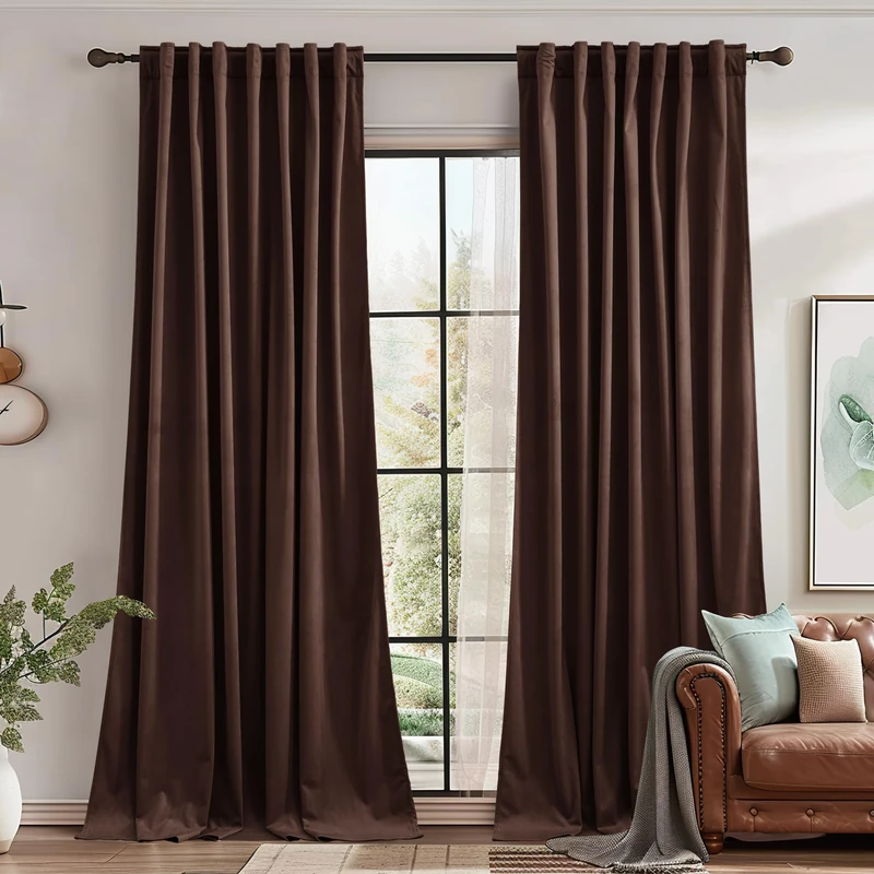 StangH Brown Velvet Blackout Curtains Light Blocking Drapes Back Tab for Nursery Bedroom, Solid Thermal Insulated Window Panels Energy Saving Rustic Decor for Living Room/Patio, W62x L84, 2 Panels