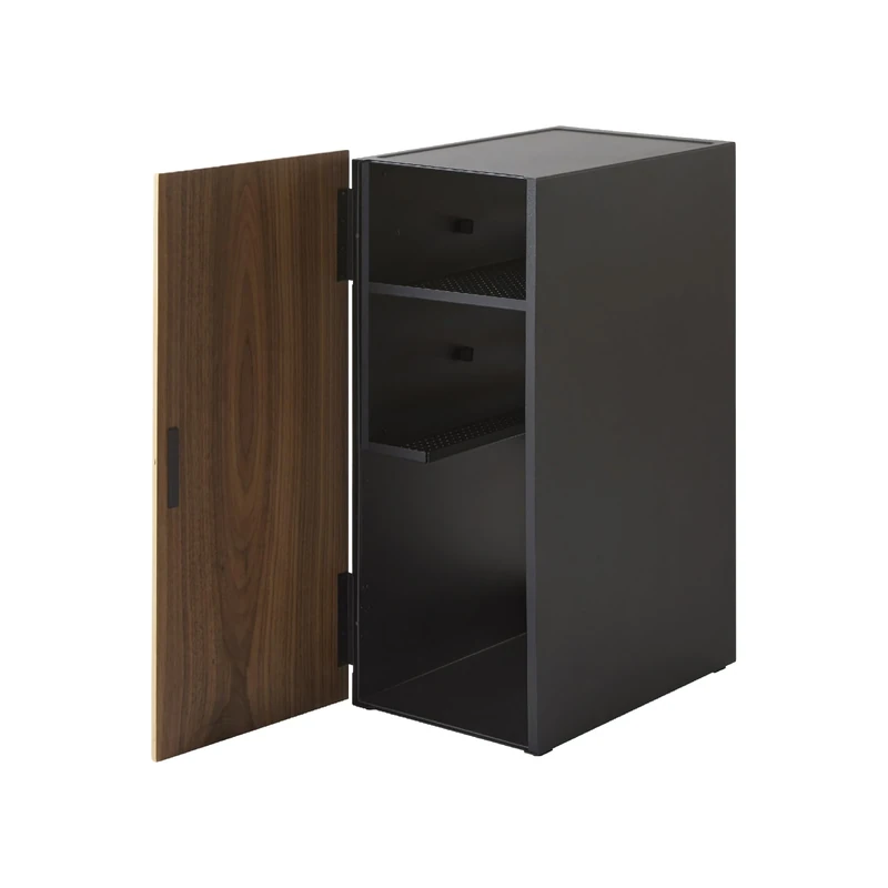 YAMAZAKI 2110 TOWER Game Console Organizer, black, Steel/Wood/Magnet/Silicone, Minimalist, 24.7 x 36.5 x 60.3 cm