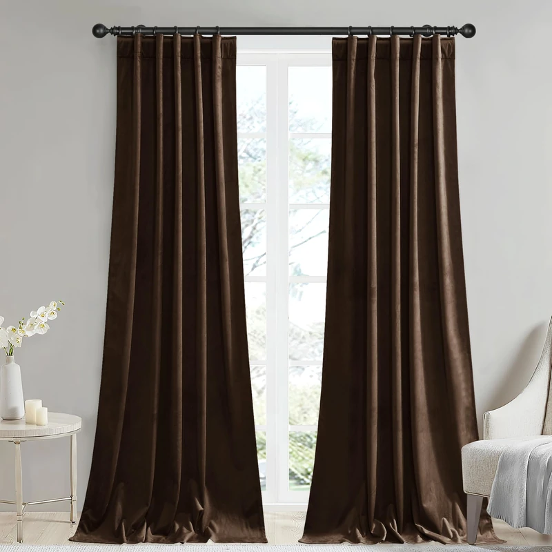 StangH Brown Velvet Curtains Blackout for Living Room, W42xL84, 2 Panels