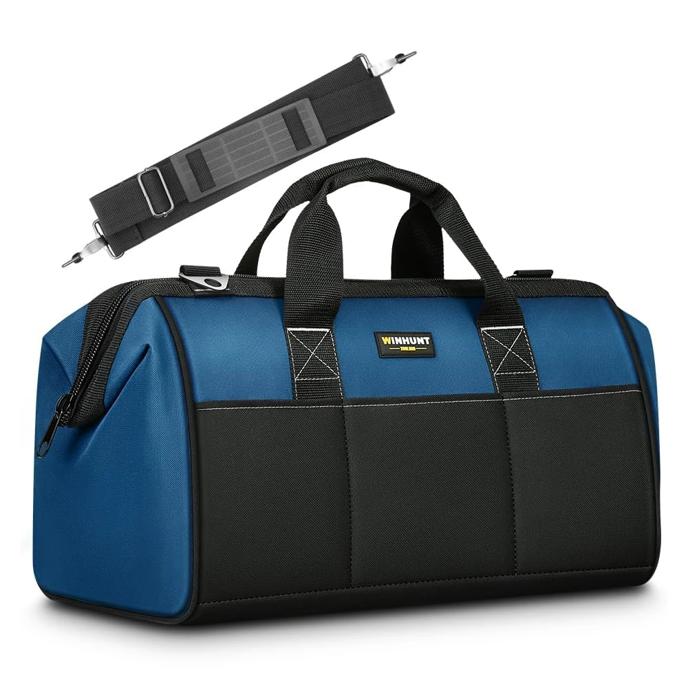 WINHUNT Wide Open Mouth Tool Bag, Multi-pockets Tool Organiser, 600 Denier Blue DIY Tools Storage Bag, Blue, 18 inch