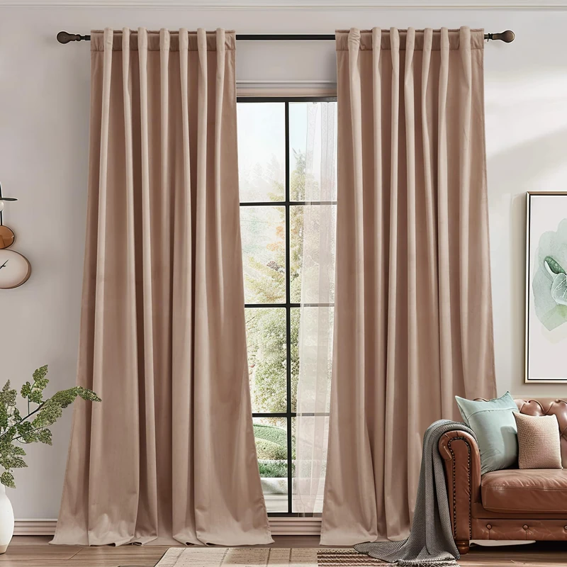 StangH Blush Beige Velvet Curtains Back Tab for Nursery, W62xL96, 2 Panels