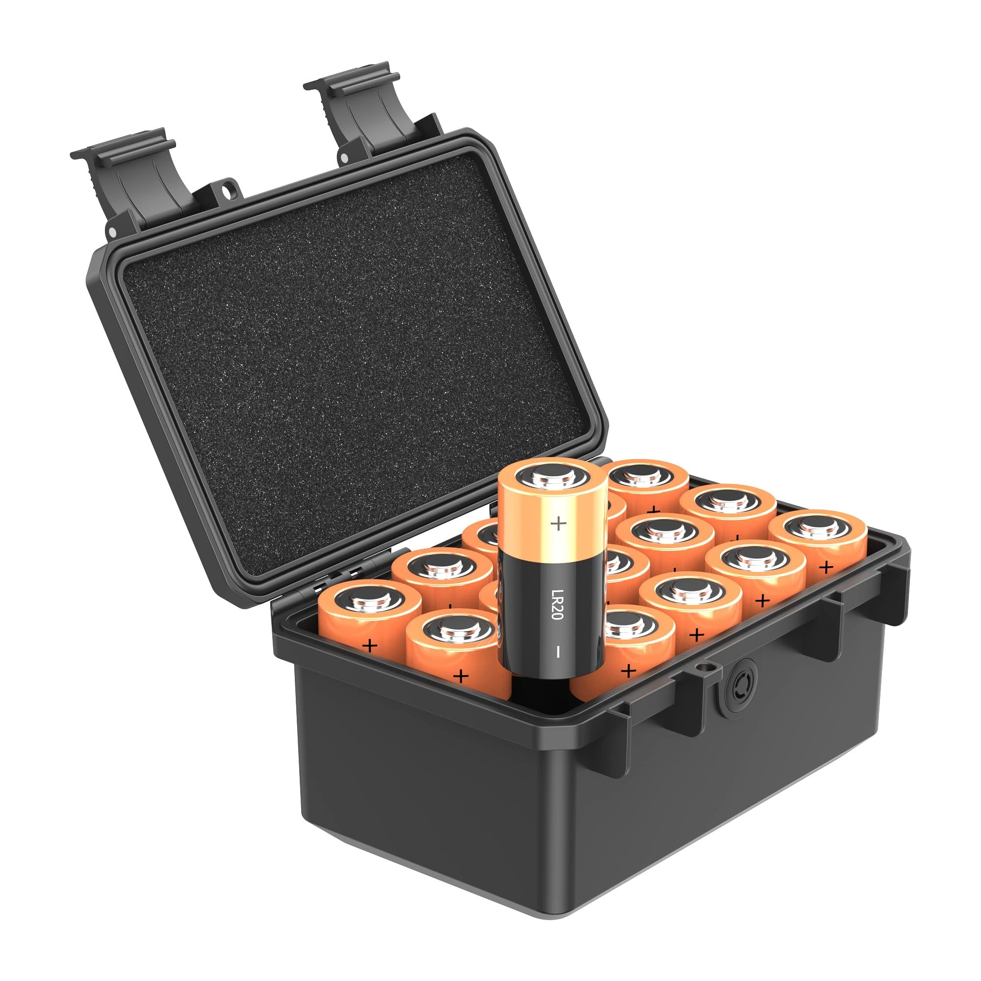 KIWIFOTOS 15 Slots Type D Battery Organizer Storage Case Heavy Duty IP67 Waterproof LR20/D/AM1 Cell Alkaline Batteries Holder for Household Outdoor Camping Toys Radio Garden (Battery Not Included)