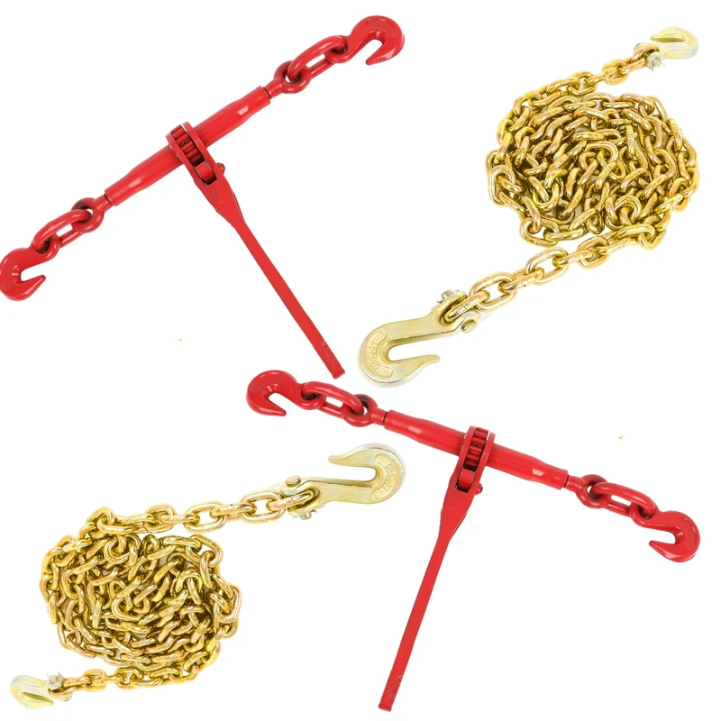 FAHKNS 132754-LTMHE-1 Ratchet Chain Binder, Red-2, 1/4-5/16+1/4" x12FT - Image 1