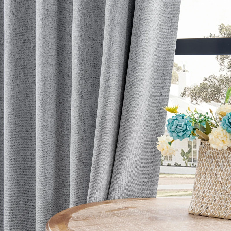 Joydeco Faux Linen Blackout Curtains for Bedroom,Light Grey Blackout Curtains 96 inches Long,100% Blackout Sound Proof Thermal Insulated Window Drapes Luxury Decor（W52xL96 Inch,Light Grey）