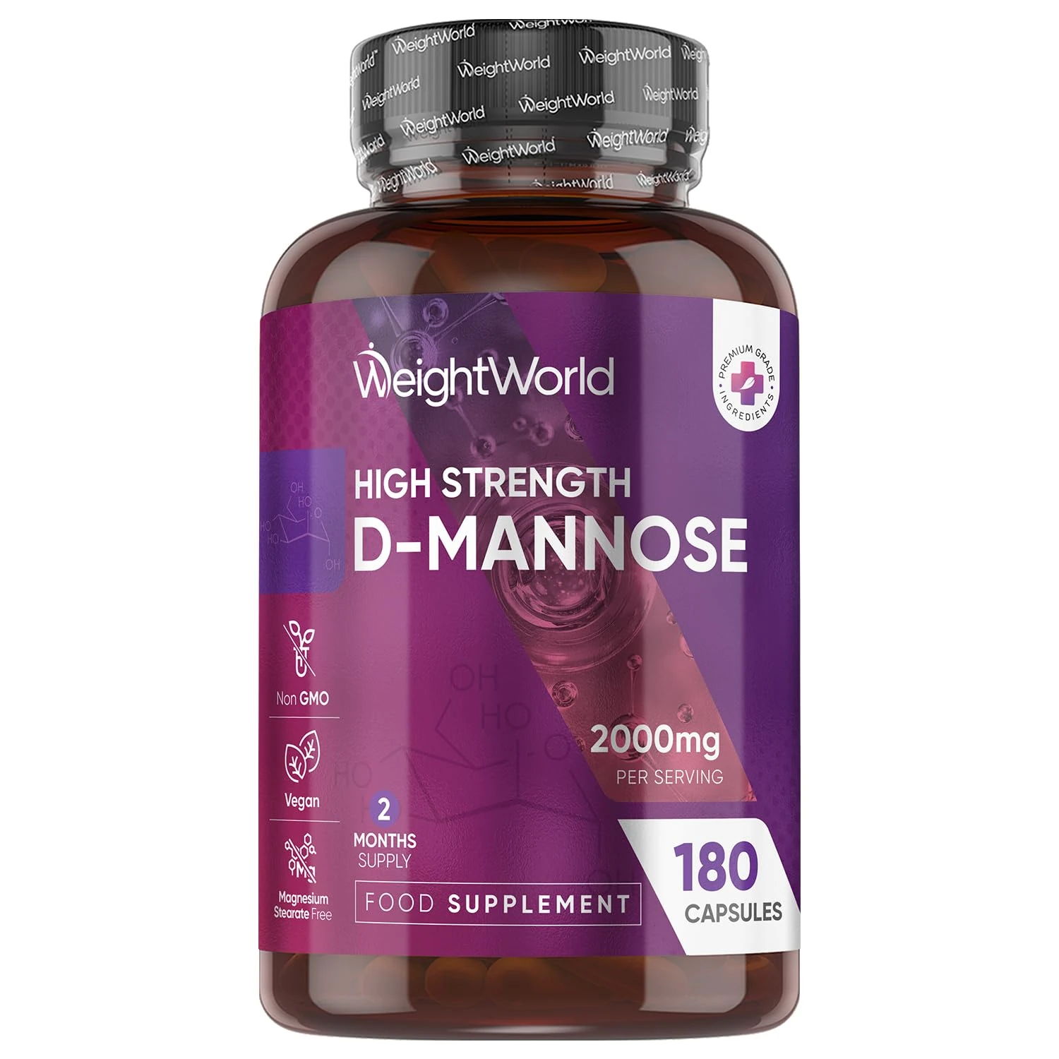D-Mannose 2000mg - 180 Capsules - 2 Months Supply - Vegan-Friendly, Non-GMO & GMP-Approved - Split & Pour D Mannose Powder Capsules - Unflavoured, Easy to Swallow & Magnesium Stearate-Free