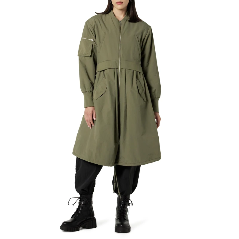 The Drop Women's Double Layer Bomber Coat, Martini Olive, L