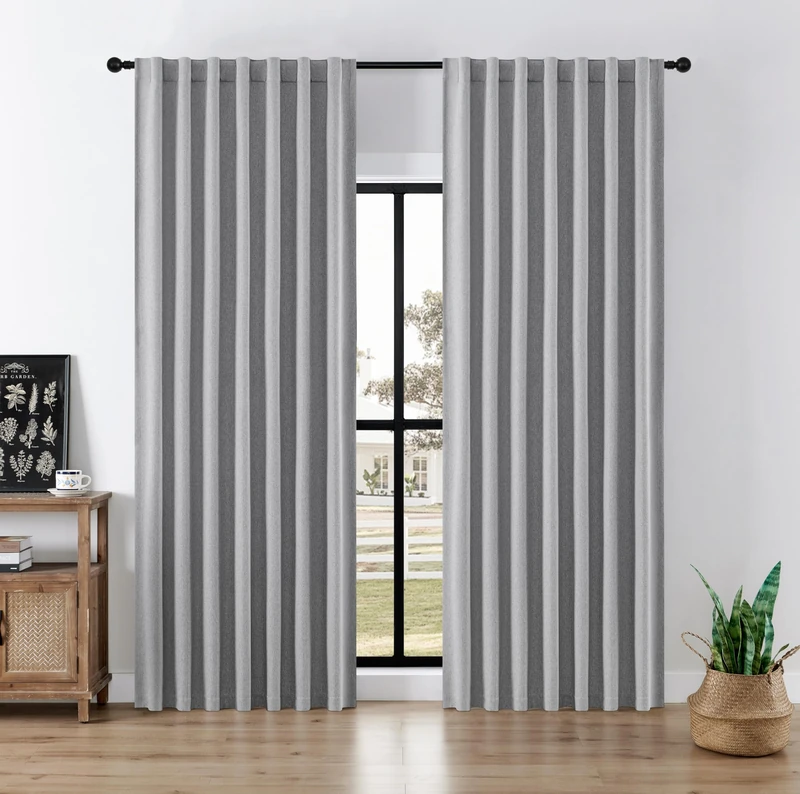 Joydeco Black Out Faux Linen Blackout Curtains for Bedroom, Light Grey 100% Blackout Curtains 90 inches long, Solid Thermal Insulated Window Drapes Luxury Decor for Living Room（W52xL90 Inch）