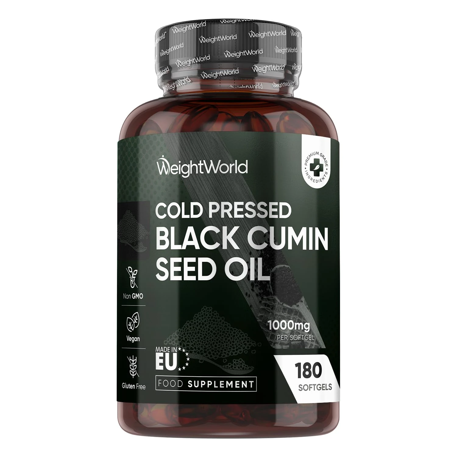Black Seed Oil 1000mg - 180 Softgels - 6 Months Supply - Cold Pressed Black Cumin Seed Oil Capsules - 1-a-Day - Vegan-Friendly - Source of Thymoquinone & Omega Fatty Acids - Nigella Sativa Supplement