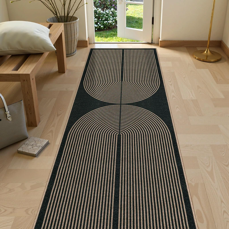 Lahome Modern Rainbow Kitchen Runner Rug, 2x8 Easy Jute Rug Runners for Hallways Entry Farmhouse Indoor Outdoor Carpet, Contemporary Washable Non Slip Runner for Laundry Room Porch