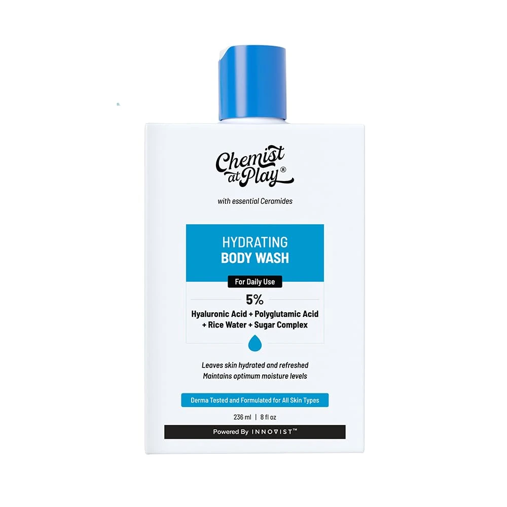 Chemist at Play Hydrating Body Wash | With 5% Hyaluronic Acid Bodywash for Intense Hydration | Reduces Flakes & Itchiness | For Dry Skin | Polyglutamic Acid & Hyaluronic Acid | For Women & Men | 236ml