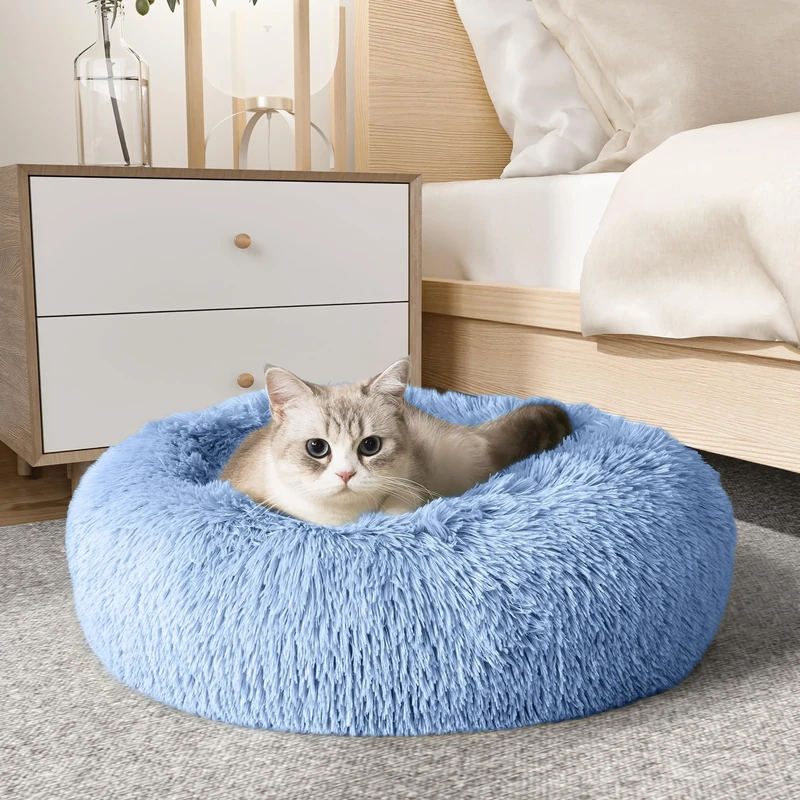 WESTERN HOME WH Calming Dog & Cat Bed, Anti-Anxiety Donut Cuddler, Warming Cozy Soft Round Bed for Small Medium Dogs and Cats