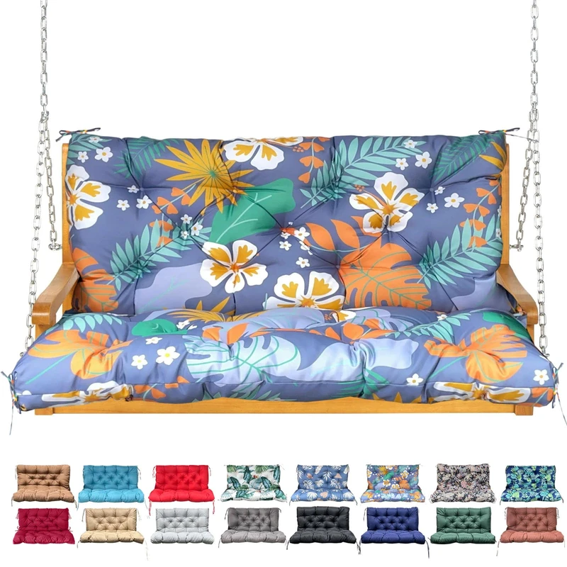 NANGELRN Porch Swing Cushion with Backrest,Waterproof Bench Cushion for Outdoor Furniture,2-3 Seater Replacement Thickened Swing Cushion with Ties,Patio,Outdoor,Backyard and Garden (Flower,40x40)