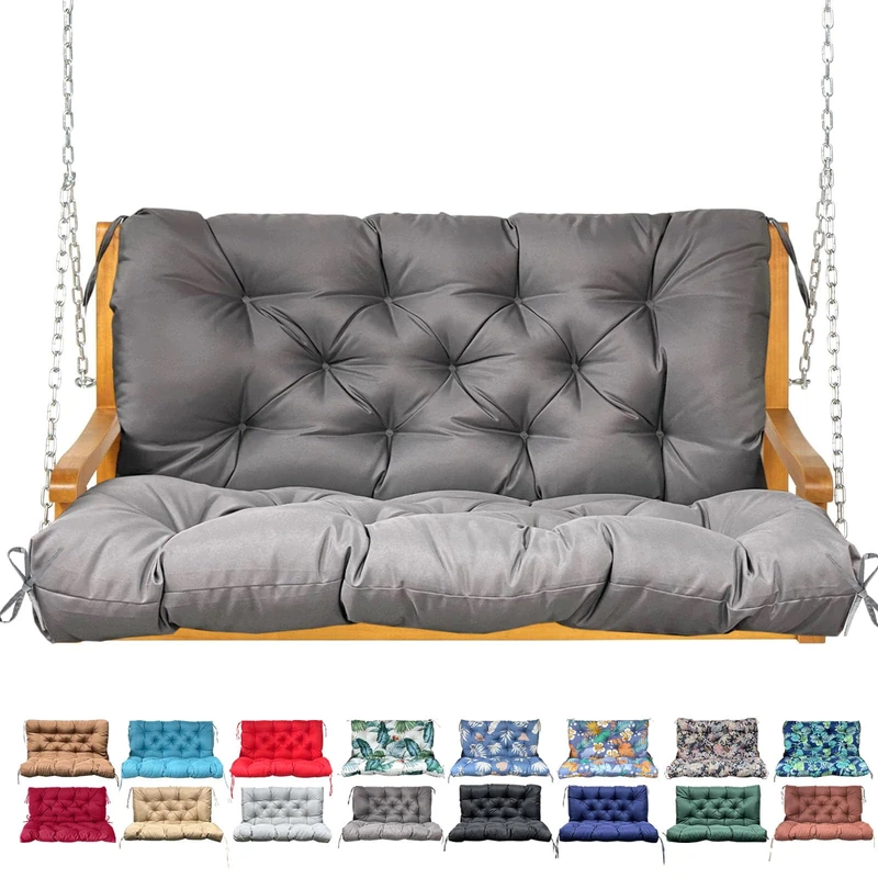 NANGELRN Porch Swing Cushion with Backrest,Waterproof Bench Cushion for Outdoor Furniture,2-3 Seater Replacement Thickened Swing Cushion with Ties,Patio,Outdoor,Backyard and Garden (Dark Gray,60x40)
