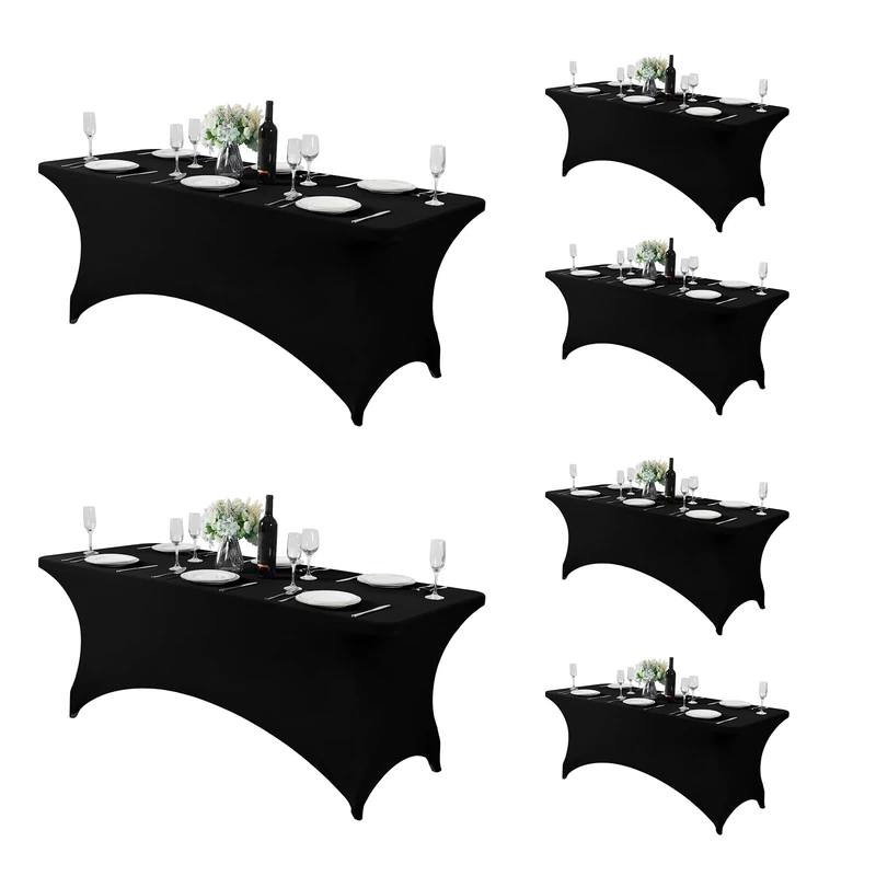 Fokitut 6 Pack Spandex Table Cover for 6FT Table Universal Fitted Stretch Tablecloth for Party, Banquet, Wedding and Events-Black