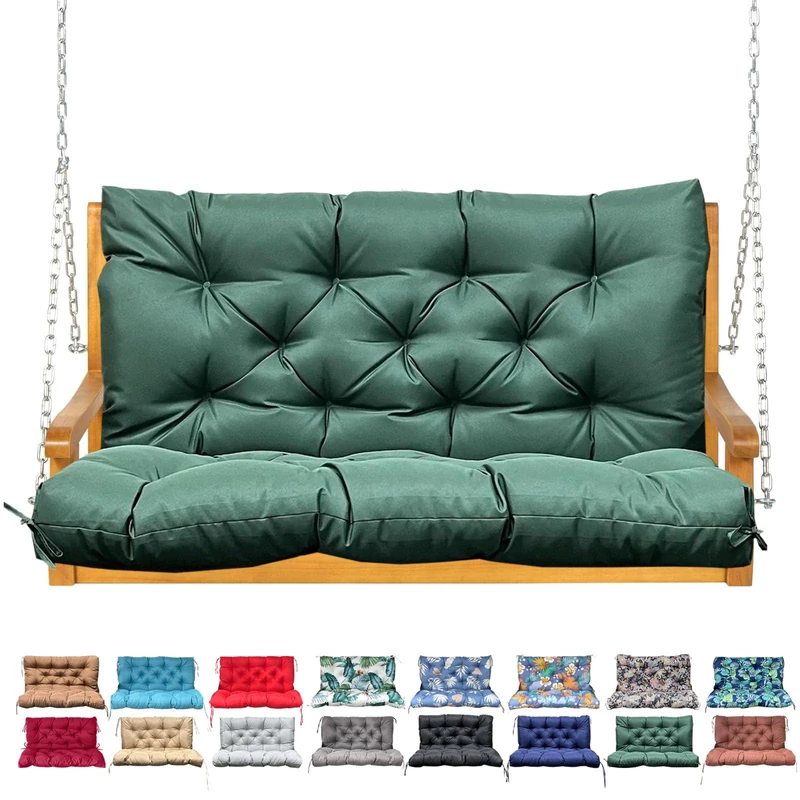NANGELRN Porch Swing Cushion with Backrest,Waterproof Bench Cushion for Outdoor Furniture,2-3 Seater Replacement Thickened Swing Cushion with Ties,Patio,Outdoor,Backyard and Garden (Dark Green,60x40)