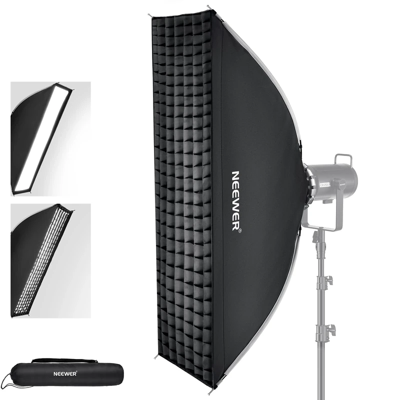 NEEWER 12"x47" Quick Setup Foldable Rectangular Strip Softbox Bowens Mount with Diffusers/Honeycomb Grid/Bag, Compatible with Godox Aputure 120d Video Lights Q4 Studio Flash Strobes, NS17S