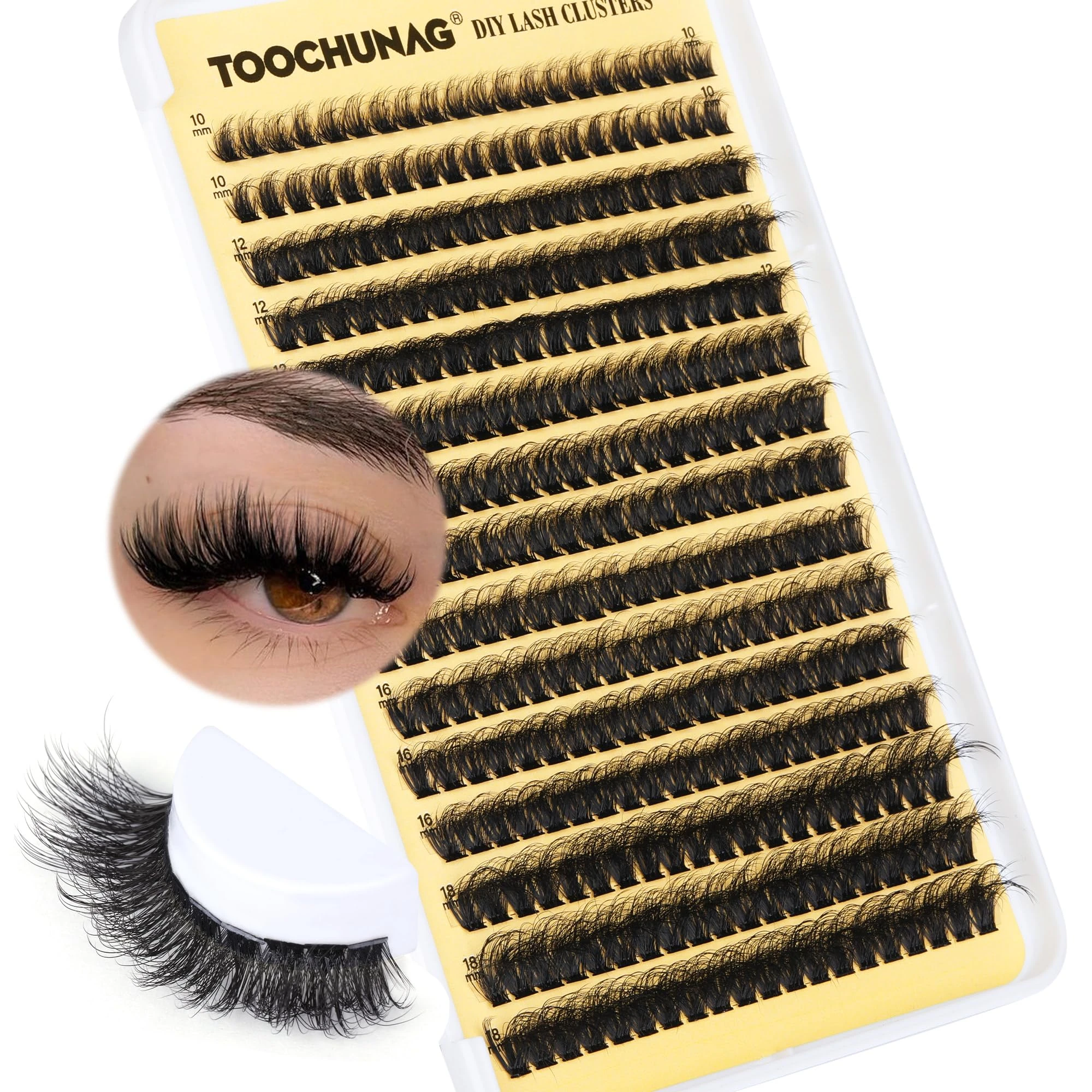 Fluffy Individual Eyelashes DD Curl Russian Cluster Lashes Wispy 80D False Eyelash Clusters Thick Eyelash Extensions DIY Flat Lash Extension by TOOCHUNAG(300pcs,10-18mm)