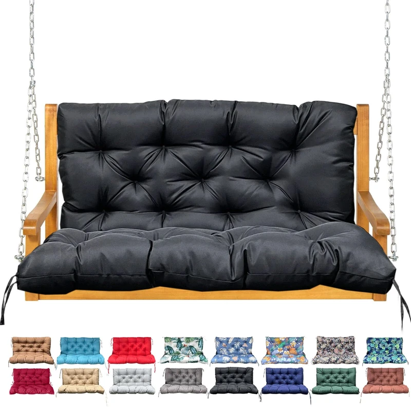 NANGELRN Porch Swing Cushion with Backrest,Waterproof Bench Cushion for Outdoor Furniture,2-3 Seater Replacement Thickened Swing Cushion with Ties,Patio,Outdoor,Backyard and Garden (Black,40x40)