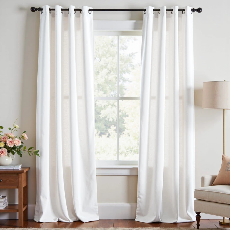 Lazzzy Velvet White Curtains - Light Filtering, Thermal Insulated, 90 Inch Length, Grommet Window Drapes for Bedroom & Living Room, Luxury Curtains Window Treatment, Set of 2