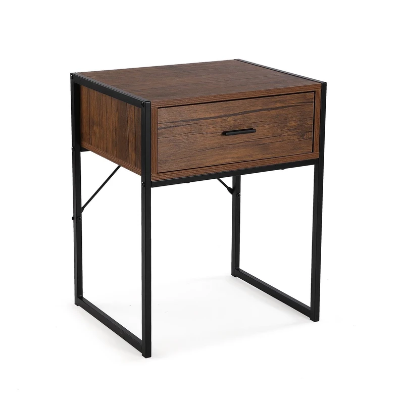 Versa Nalua Side Table for Bedroom, Dimensions (H x L x W) 60 x 48 x 40 cm, Wood, Dark Brown and Black Color