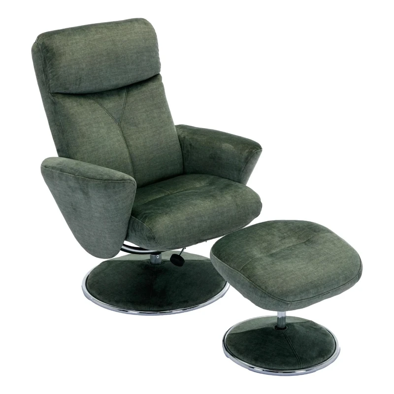 Morris Living The Paddington - Swivel Recliner Chair & Matching Footstool in Moss Green Fabric - Image 1