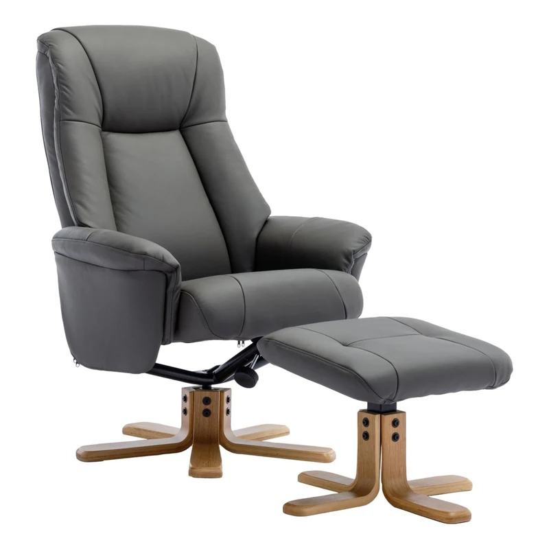 Morris Living The Hawaii - Swivel Recliner Chair & Matching Footstool in Cinder Genuine Leather - Image 1