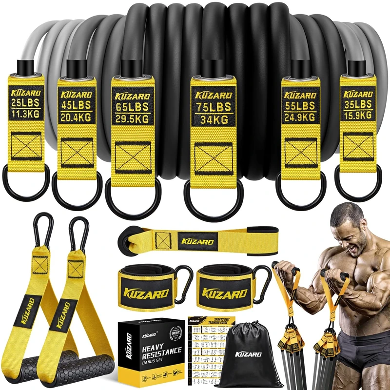 KUZARO Heavy Resistance Bands 300lbs, Resistance Bands Set for Men, Exercise Bands with Handles, Door Anchor, Home Gym Equipment for Strength & Muscle Training, Physical Therapy, Workout, Stretching