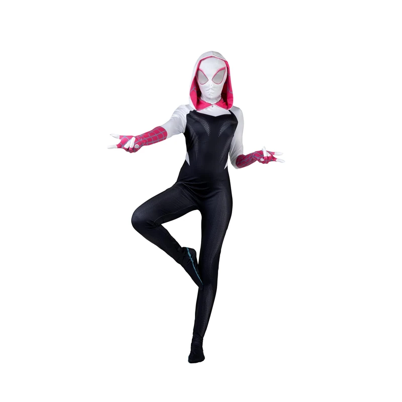 MARVEL Spider-Gwen Official Adult Zentai Halloween Costume - Hooded Spandex Jumpsuit with Pull On Spandex Mask (XS)