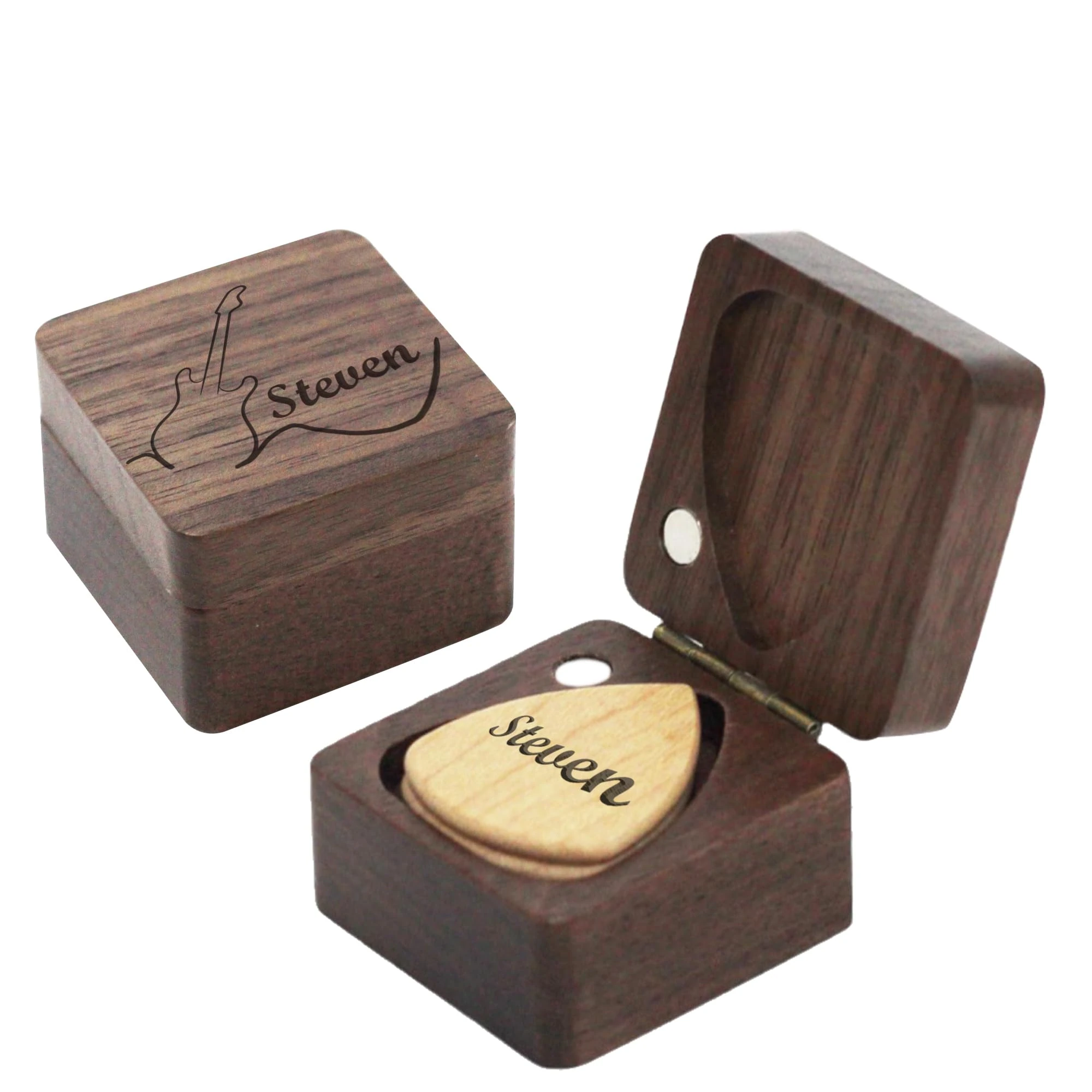 Personalized Guitar Picks with Case Custom Guitar Plectrum Holder Box Customised Text/Pattern/Logo Wooden Guitar Picks Gifts for Him,Guitar Lovers, Friends,Son,Husband,Boyfriend,Christmas,Birthday