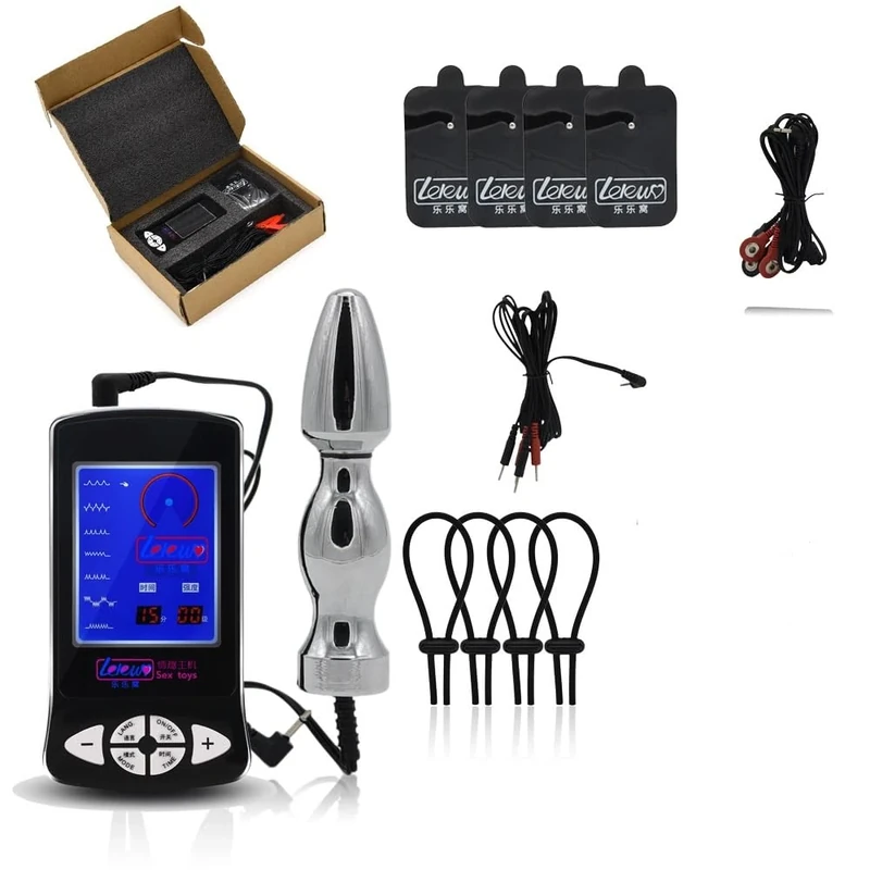Bondage Masters E Stim Electro Sex Full Set of Butt Plug/Vaginal Plug, Penis Rings, Patches