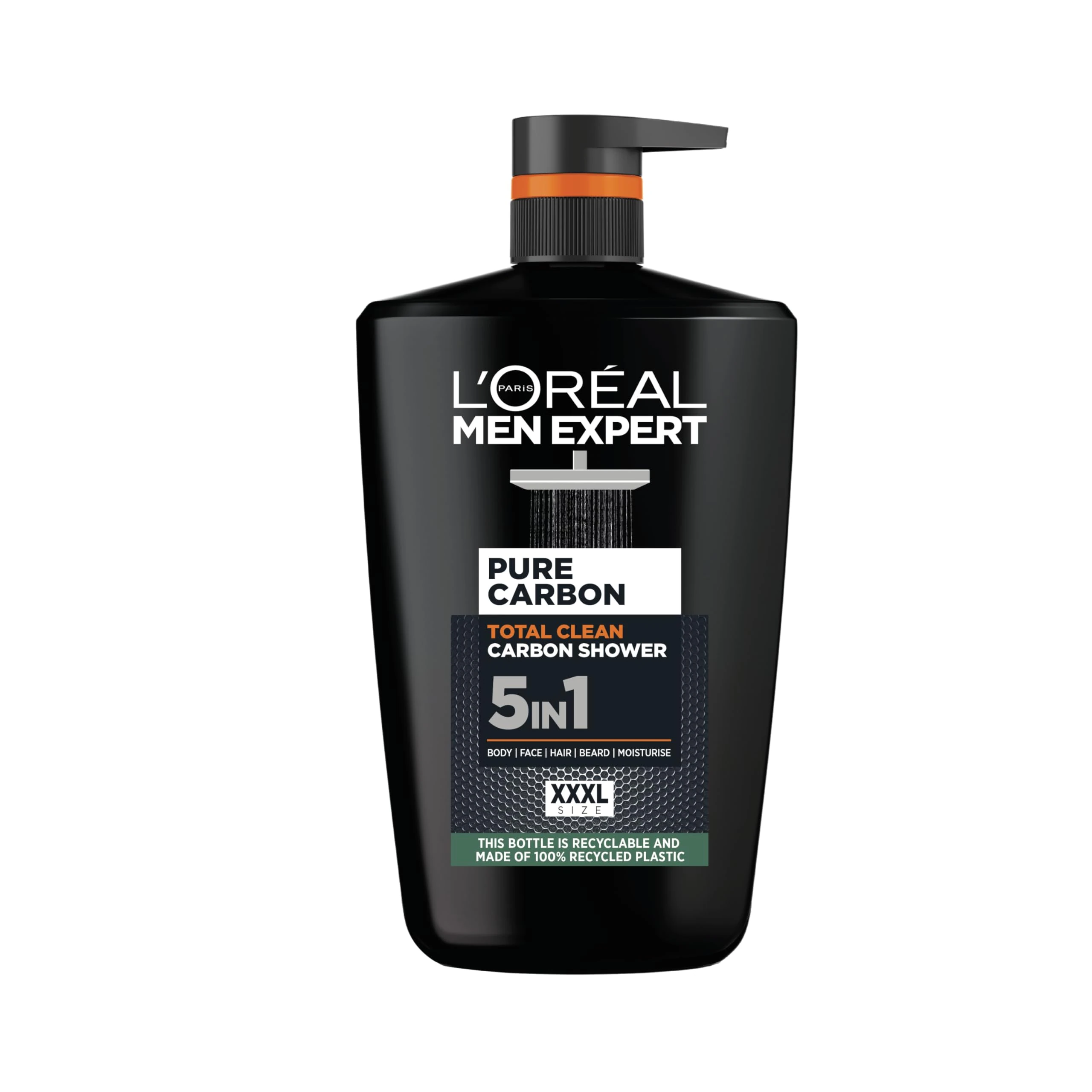 L'Oréal Men Expert Hydra Energetic Carbon 5-in-1 Shower Gel for Men - Ultimate All-in-One Body, Face, Hair, Shave & Moisturizer Wash, Magnet-Like Cleansing for Deep Clean & Fresh Feel, XXL 1L