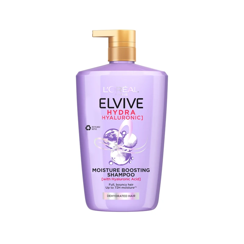 L’Oréal Paris Elvive Hydra Hyaluronic Shampoo XL for Dehydrated Hair, Powered with Hyaluronic Acid, For Plumped, Bouncy And Shiny Hair, 1L