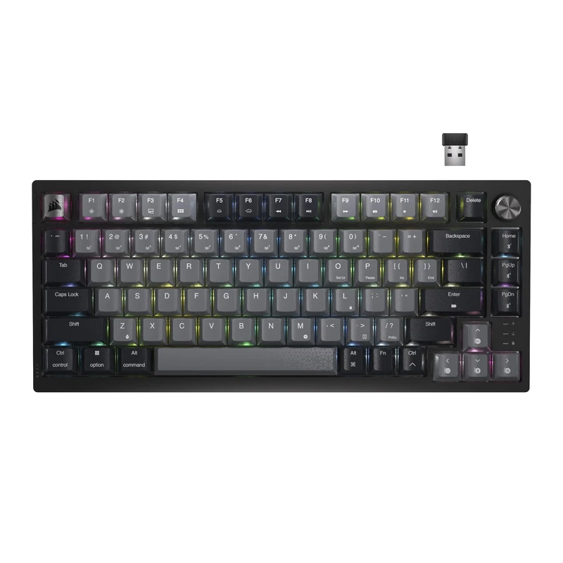 Corsair K65 PLUS WIRELESS 75% RGB Hot-Swappable Mechanical Gaming Keyboard - Pre-lubricated MLX Red Linear Switches - Double Layer Noise Reduction - PBT Keycaps - QWERTY NA - Black
