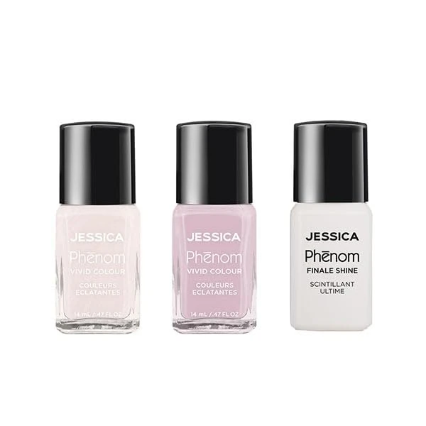 JESSICA Phēnom Internal Reflection Collection 3-Pack Nail Polish Gift Set | Heaven Sent, Pale Pink with a Soft Shimmer Finish + Dream On Vivid Colour, Pearly Lilac + Finale Shine Top Coat | 3 x 14ml