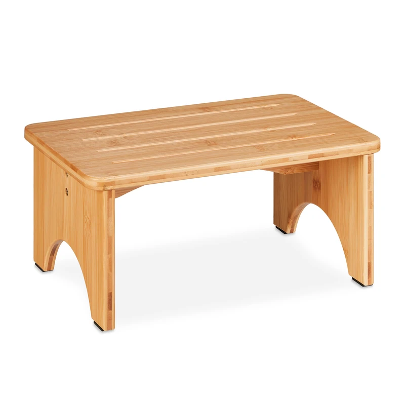 Relaxdays Footstool Bamboo, up to 100 kg, Stable Step Stool, HWD: 17.5 x 39 x 25 cm, Children's Bathroom Stand, Natural