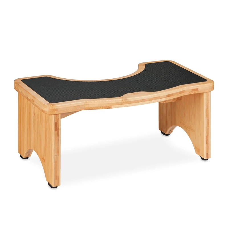 Relaxdays Toilet Footstool Bamboo, Stable Step Stool, HWD: 18.5 x 44.5 x 26 cm, Children's Bathroom Stand, Natural/Black