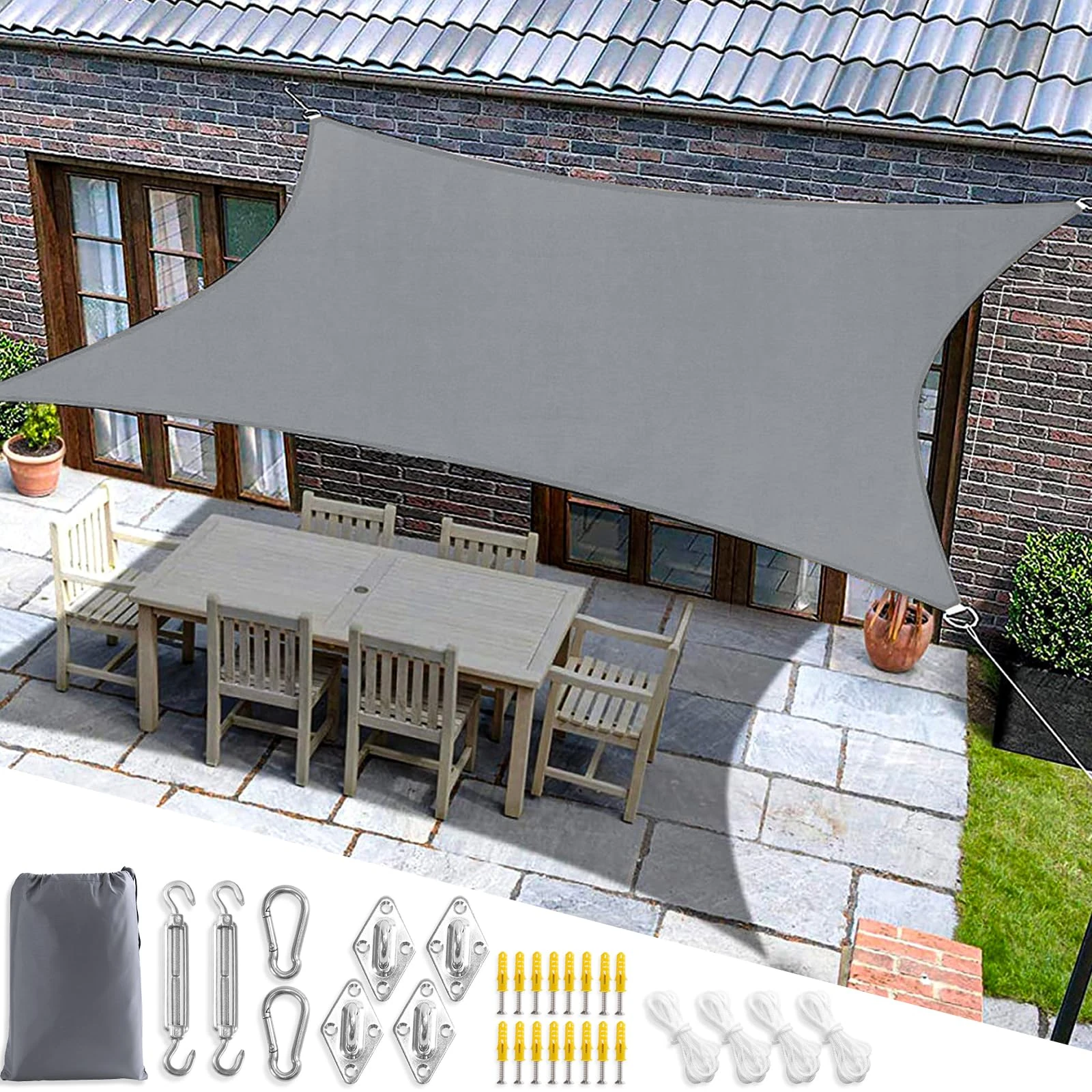 Mokani Sun Shade Sail for Garden, 2x3m Rectangle Sunscreen Awning Canopy, Waterproof Shade Sails with Accessories, 95% UV Block Sail Shades, Sun Shades for Garden Outdoor Patio Party Pergola Balcony