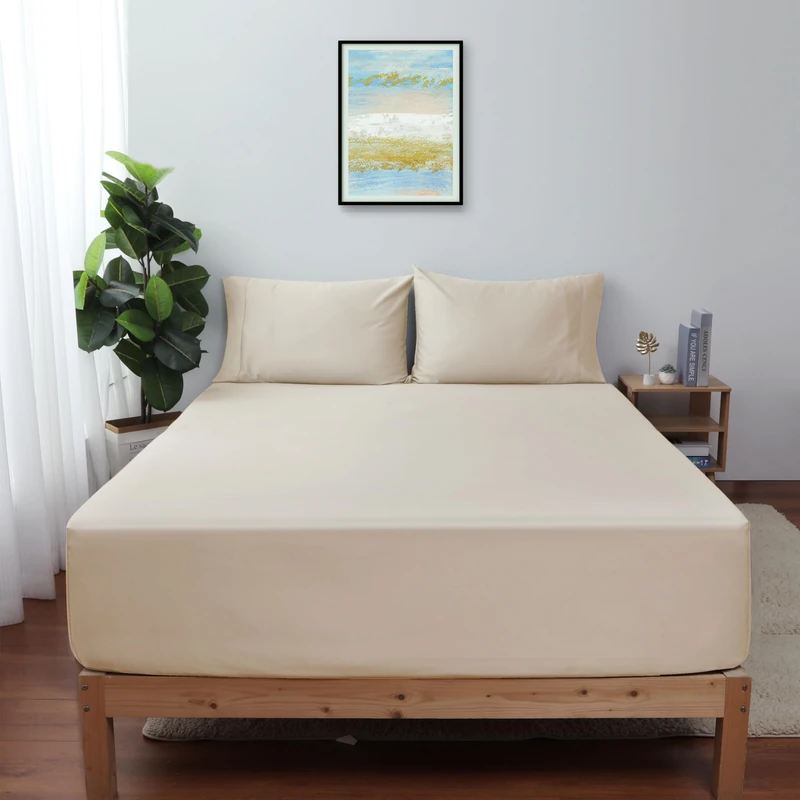 Shunjie.Home King Size Fitted Sheet Only Beige, 100% Egyptian Cotton 600 Thread Count, 16"" Deep Pocket Premium Cotton Mattress Sheet (1 Bottom Sheet Only) - Image 1