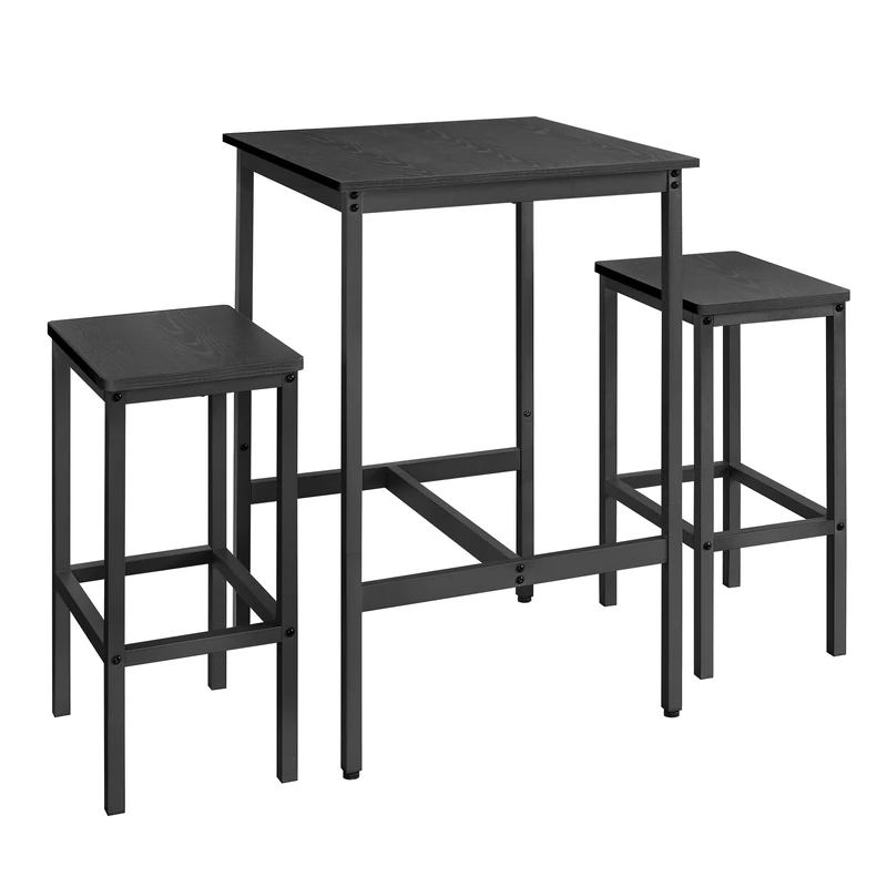 VASAGLE Bar Table and Chairs Set, Dining Pub Bar Table Set for 2, Space Saving for Kitchen Breakfast, Living Room, Party Room, Ebony Black and Ink Black LBT017B56