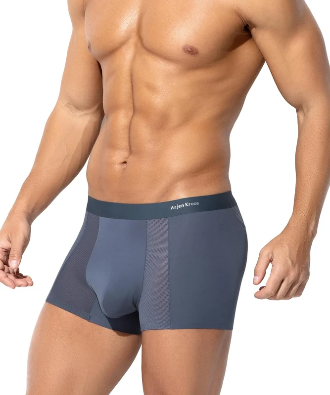 Casey Kevin Men's Modal Underwear Ice Silk Boxers Shorts Soft Breathable Boxer Briefs Microfibre Trunks Thin Mesh Underpants Low Rise Pouch Pants, Dark Grey L