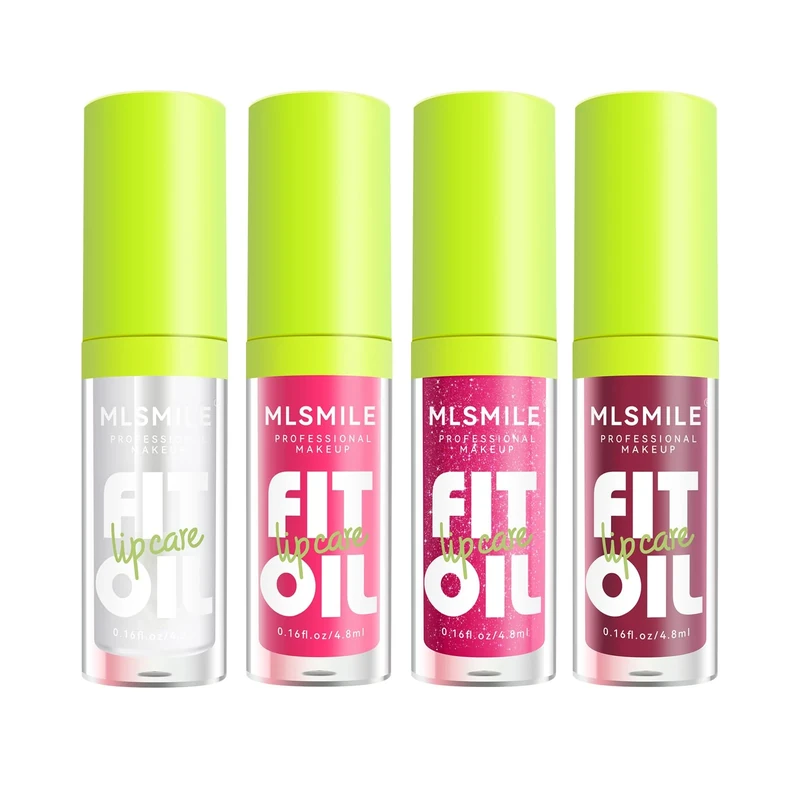 MLSMILE 4 Colors Lip Oil Lip Glaze Set, Tinted Gloss Lip Gloss Oil, Plumping Moisturizing and Nourishing Lips, Long Lasting Fresh and Smooth Lip Care Set - A#
