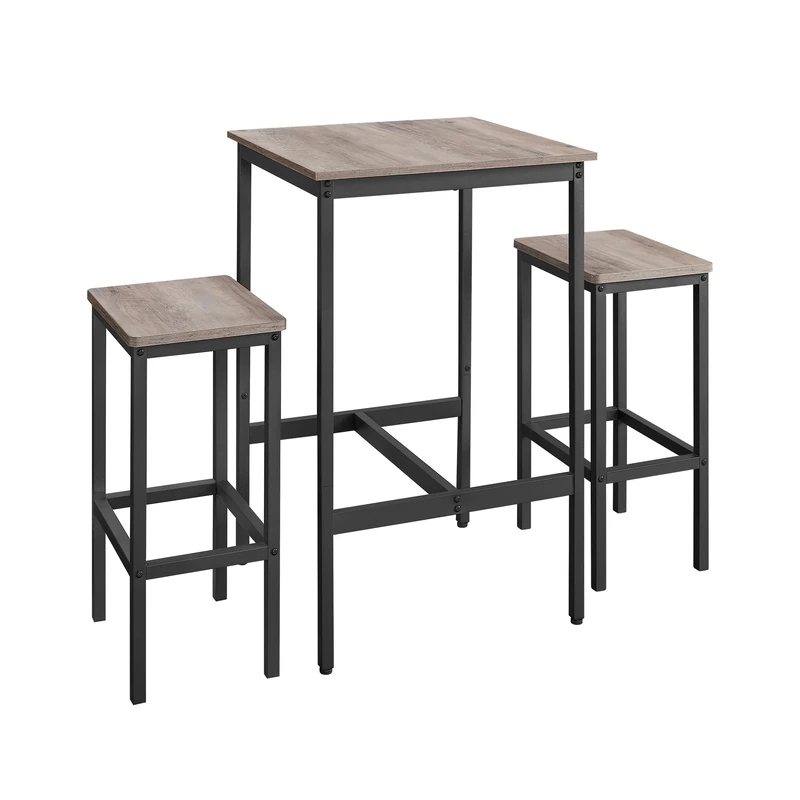 VASAGLE Bar Table and Chairs Set,Dining Pub Bar Table Set for 2, Space Saving for Kitchen Breakfast, Living Room, Party Room, Heather Greige and Ink Black