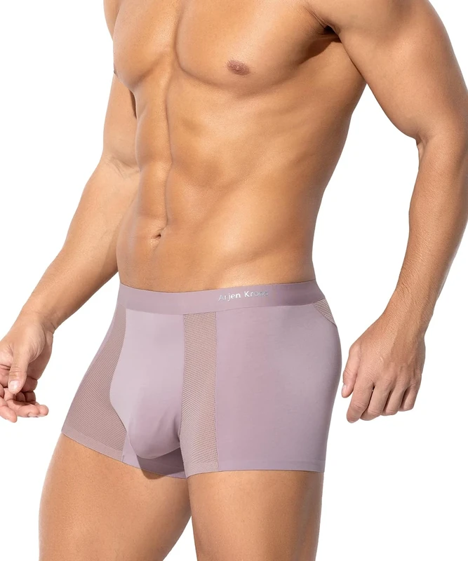 Casey Kevin Men's Modal Underwear Ice Silk Boxers Shorts Soft Breathable Boxer Briefs Microfibre Trunks Thin Mesh Underpants Low Rise Pouch Pants, Pink L